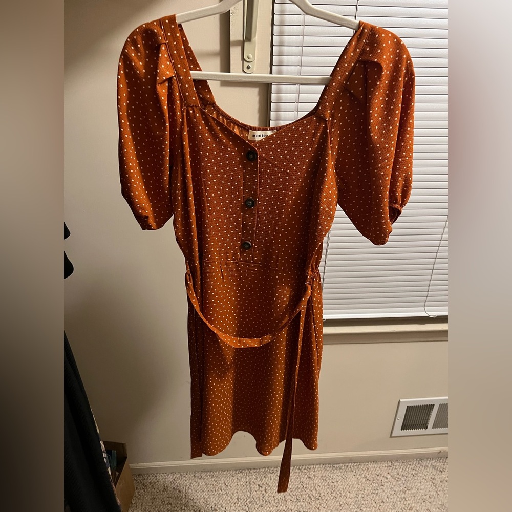 Brown polka dot midi dress